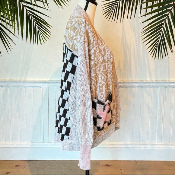 Anthropologie PILCRO Mash-up Colorblock Checkered Star Cardigan Sweater - Small - Picture 3 of 15